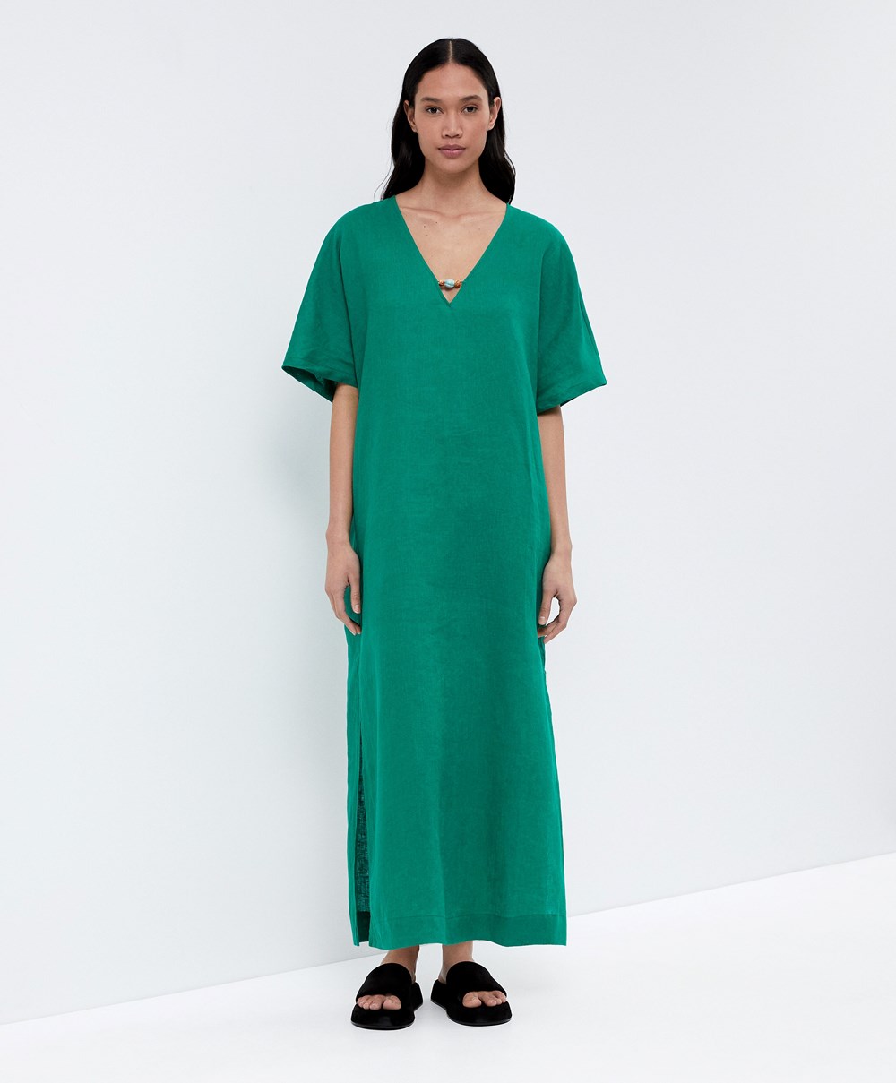 Green Oysho 100% Linen Tunic Dress | EBRD17534