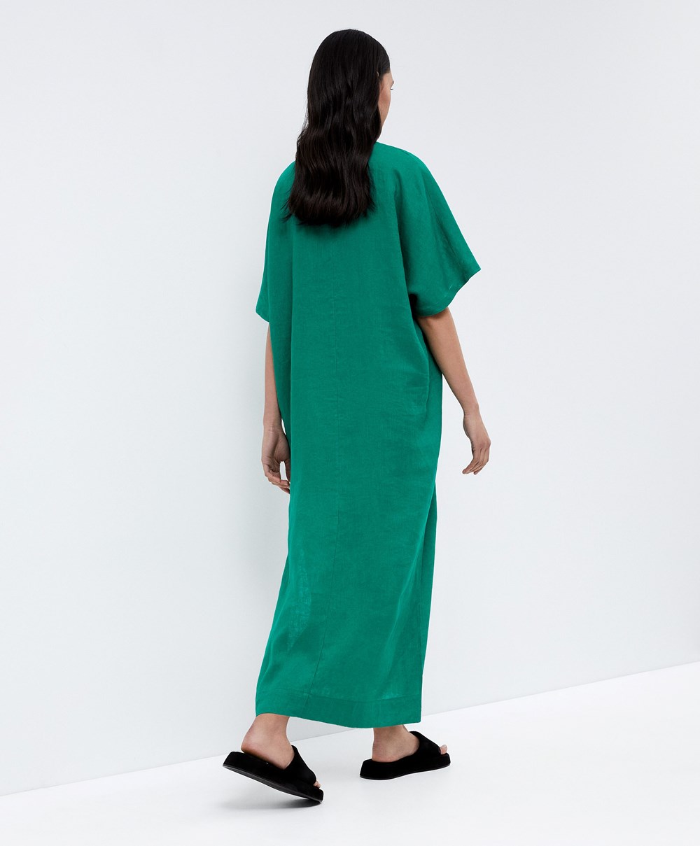 Green Oysho 100% Linen Tunic Dress | EBRD17534