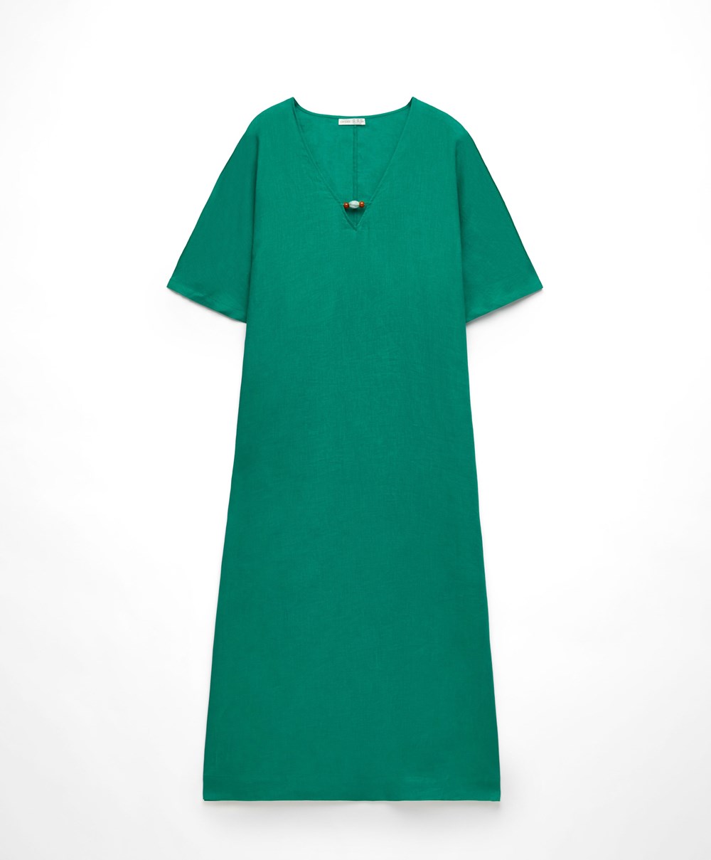 Green Oysho 100% Linen Tunic Dress | EBRD17534