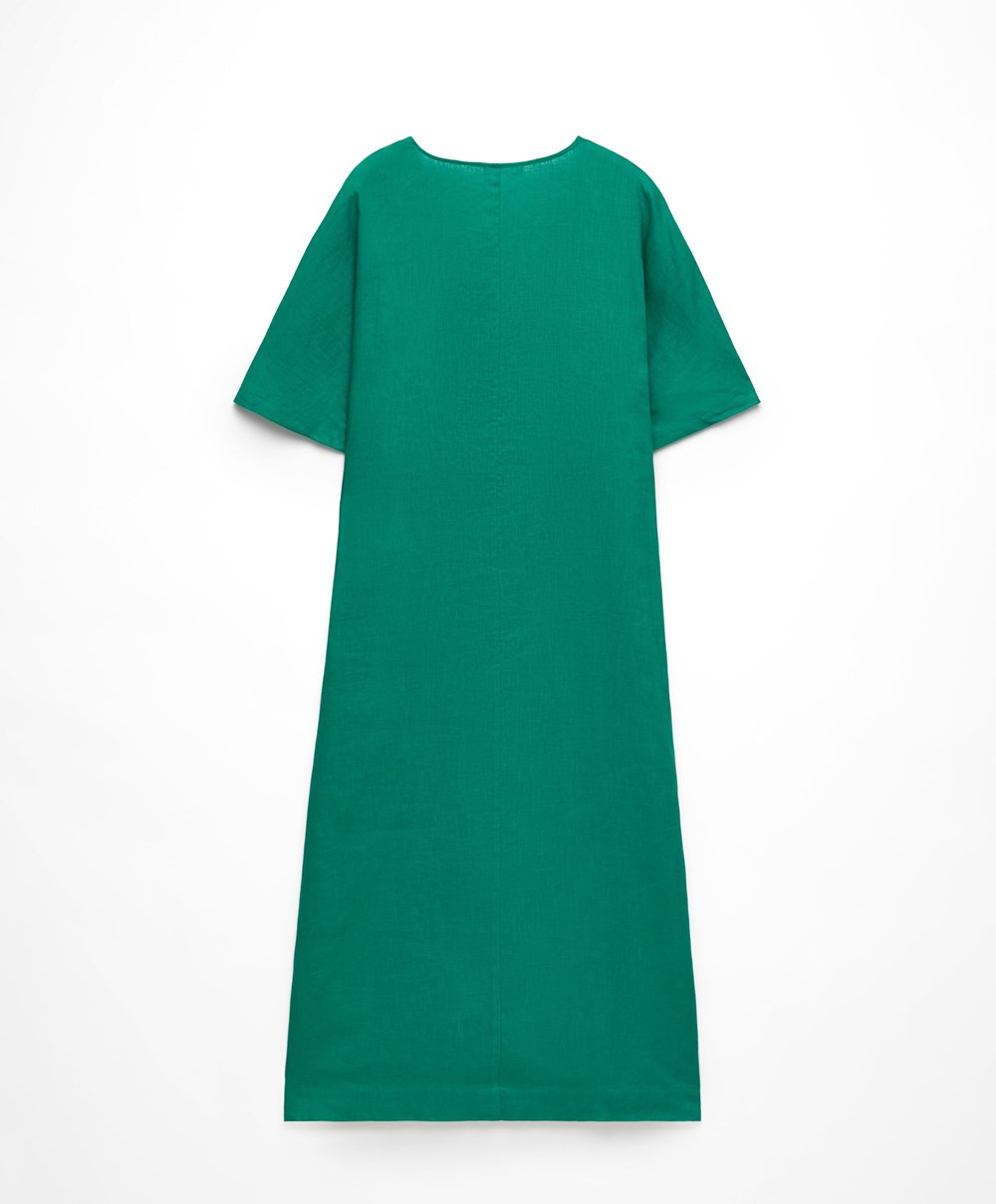 Green Oysho 100% Linen Tunic Dress | EBRD17534