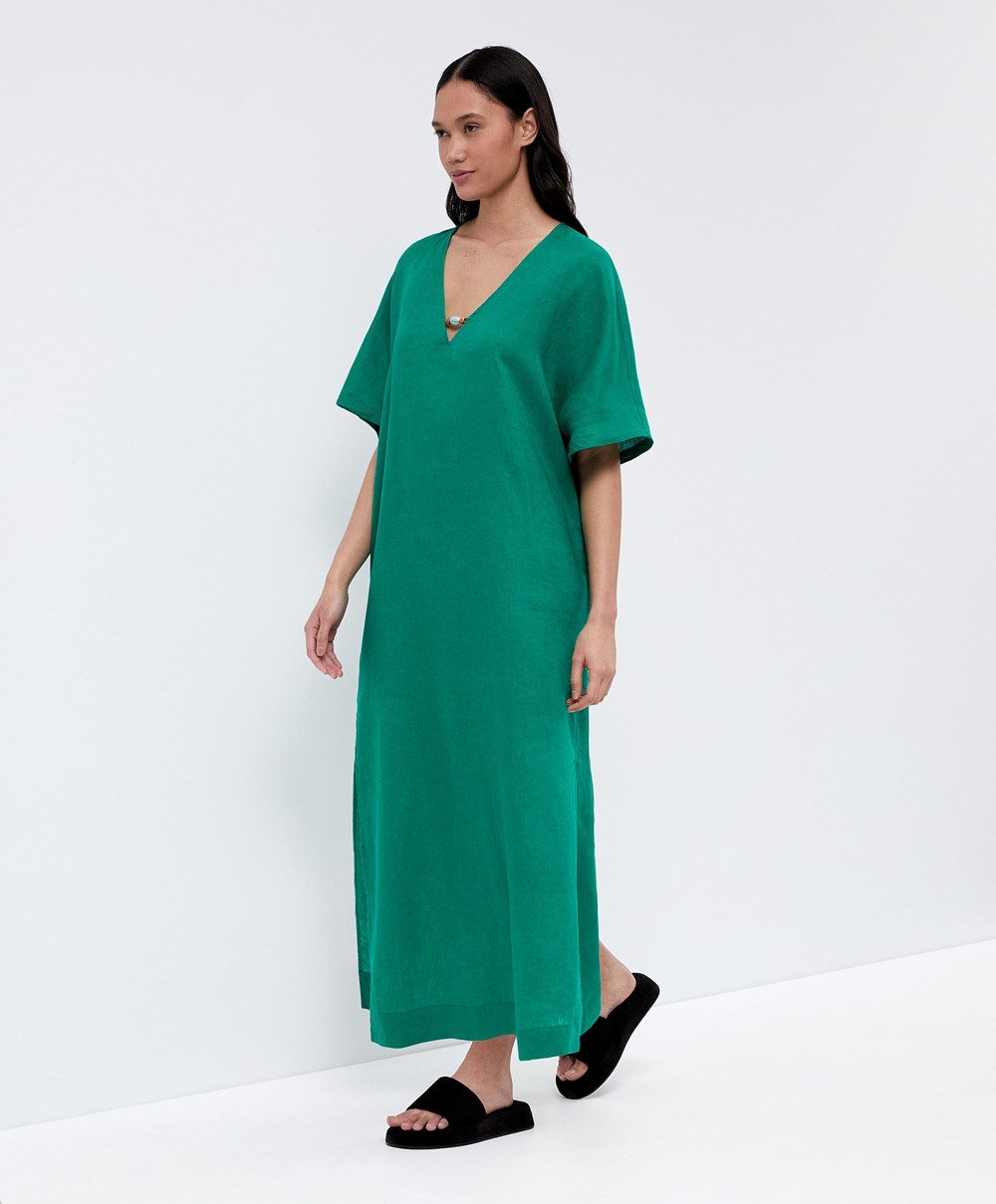 Green Oysho 100% Linen Tunic Dress | EBRD17534