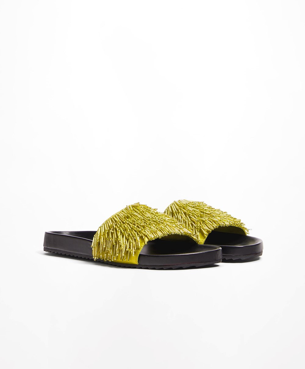 Green Oysho Appliqué Slides | DLGJ65193