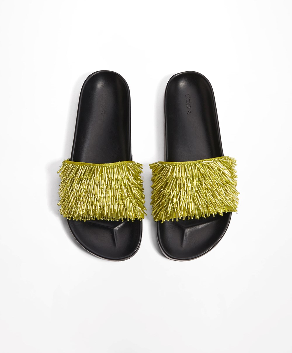 Green Oysho Appliqué Slides | DLGJ65193