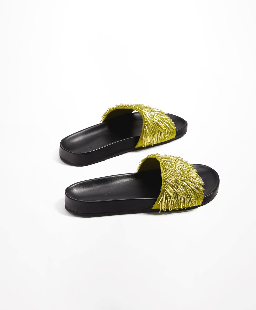 Green Oysho Appliqué Slides | DLGJ65193