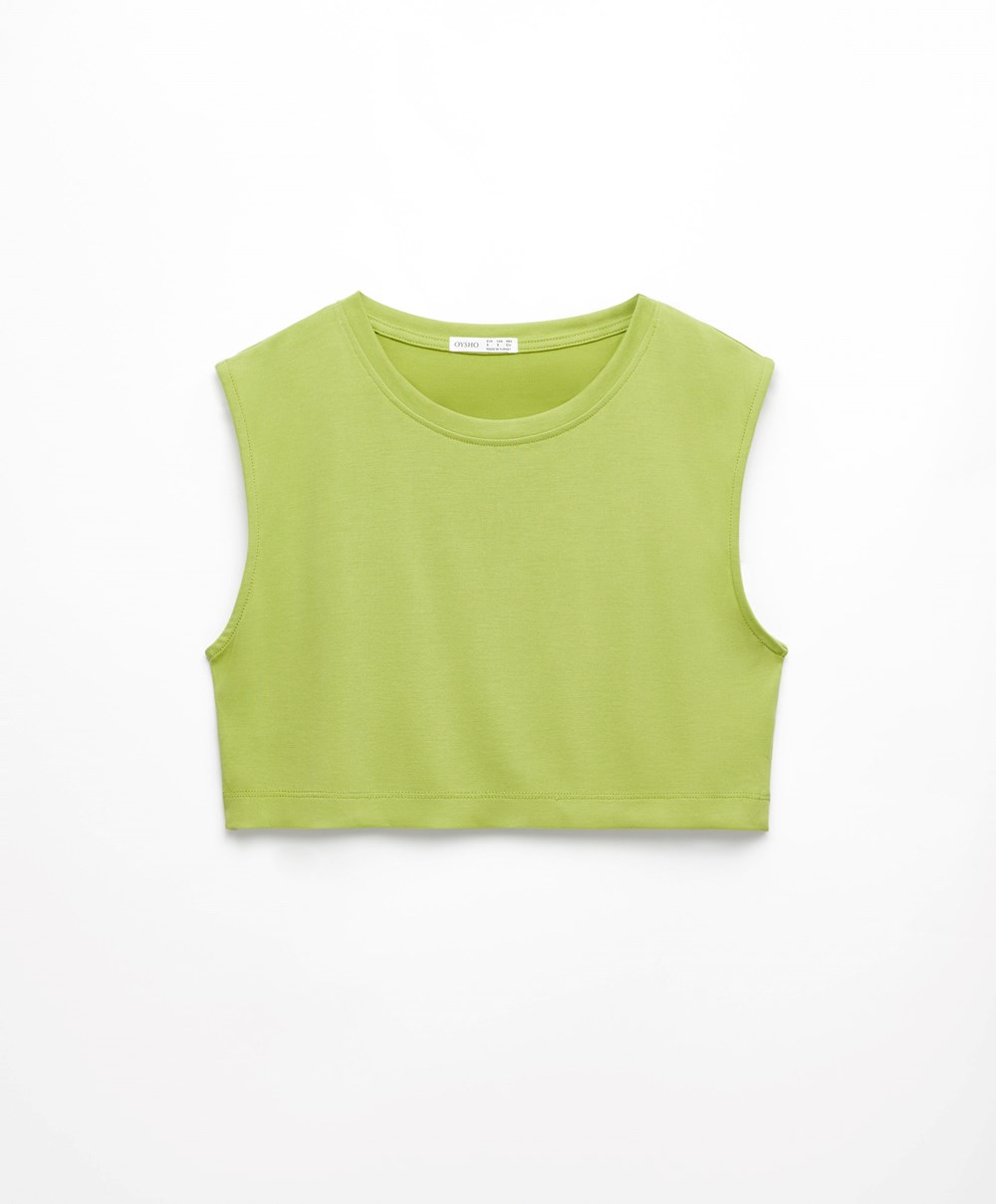 Green Oysho Cropped Modal T-shirt | ZOLY39764