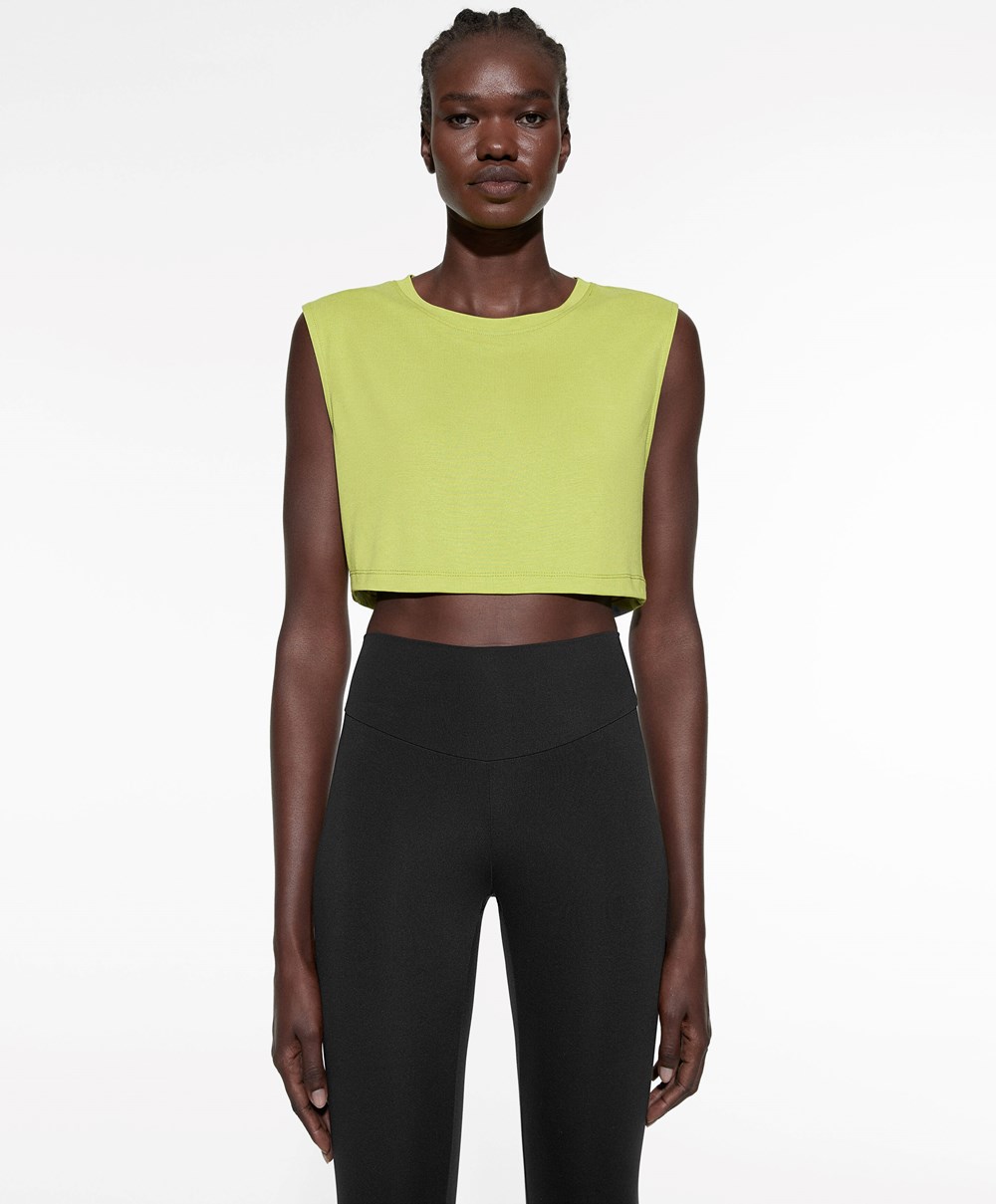 Green Oysho Cropped Modal T-shirt | ZOLY39764