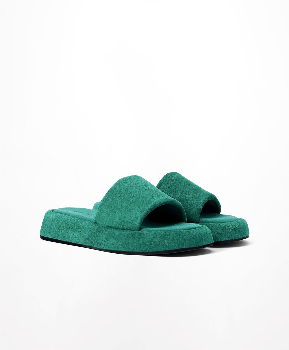 Green Oysho Split-leather Platform Slides | ARMJ23758