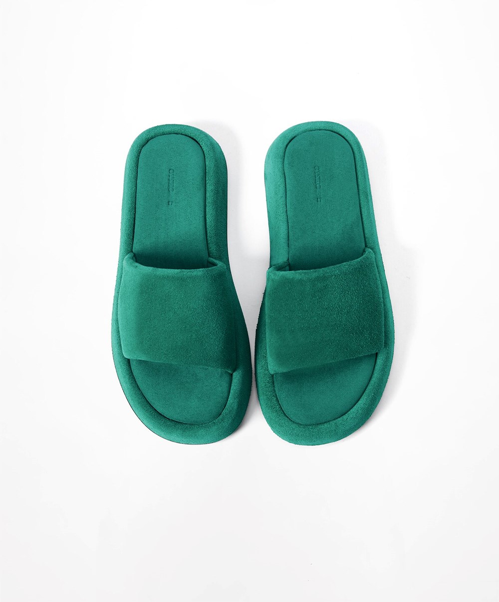 Green Oysho Split-leather Platform Slides | ARMJ23758