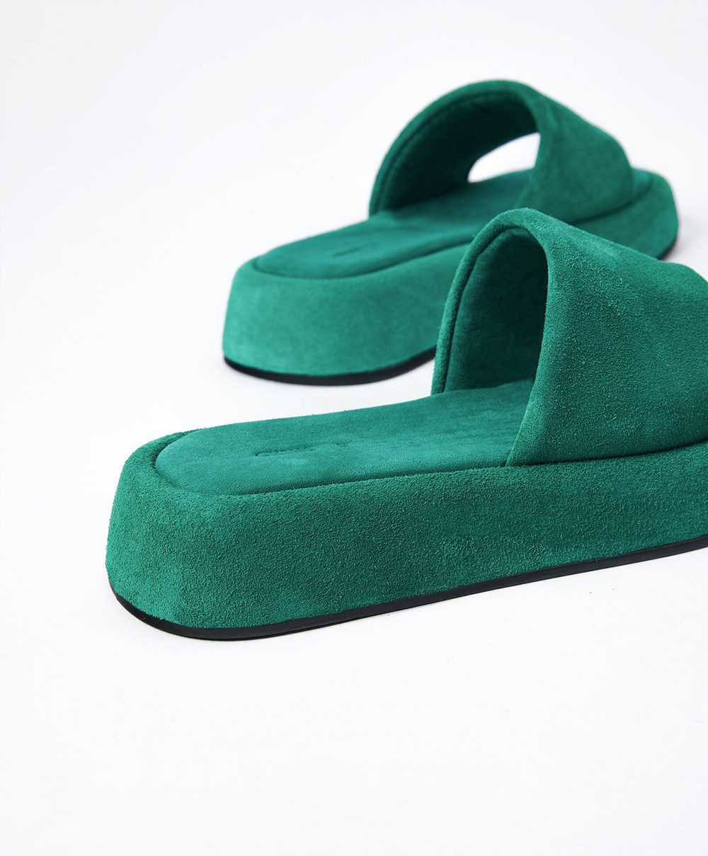 Green Oysho Split-leather Platform Slides | ARMJ23758