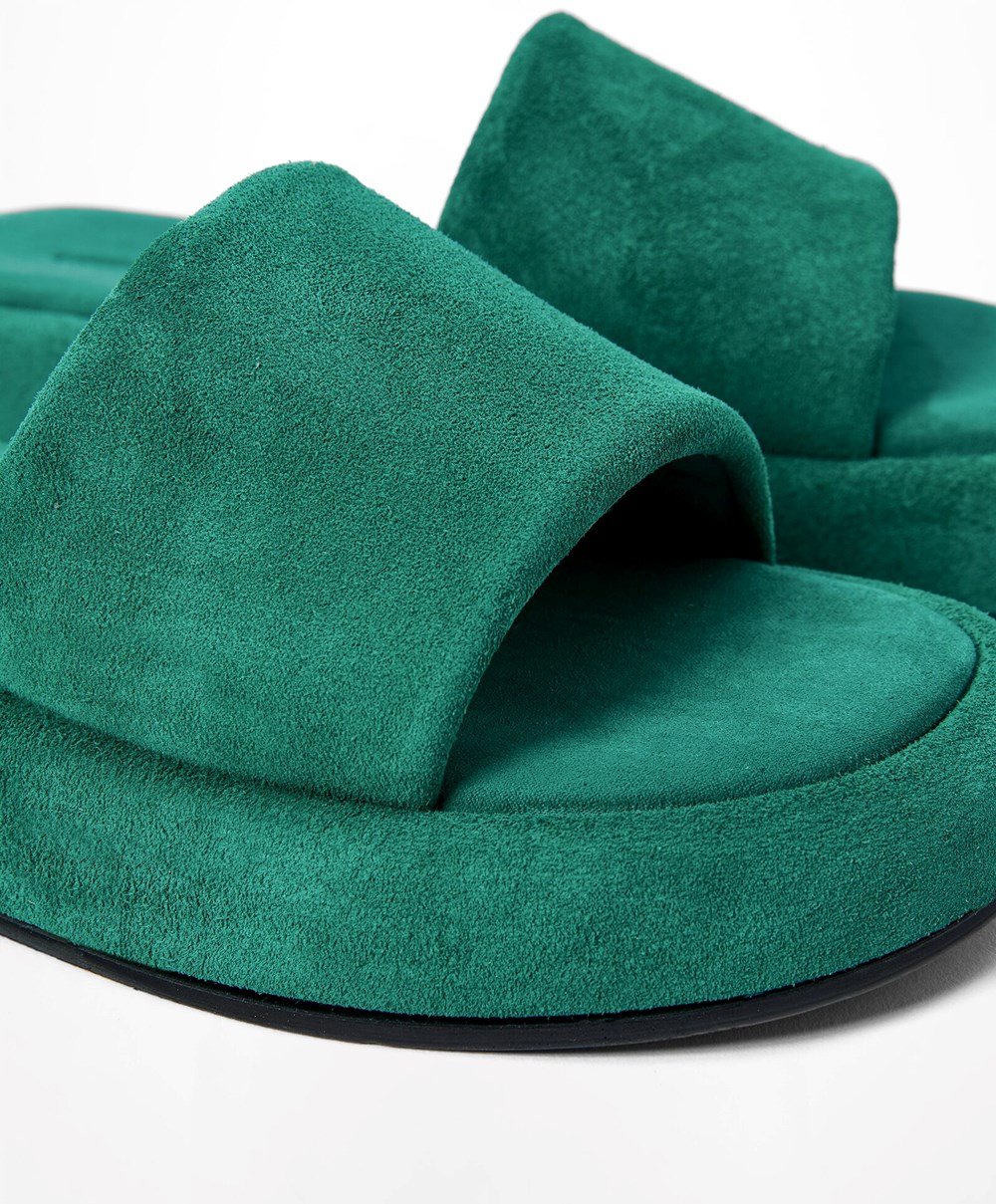 Green Oysho Split-leather Platform Slides | ARMJ23758