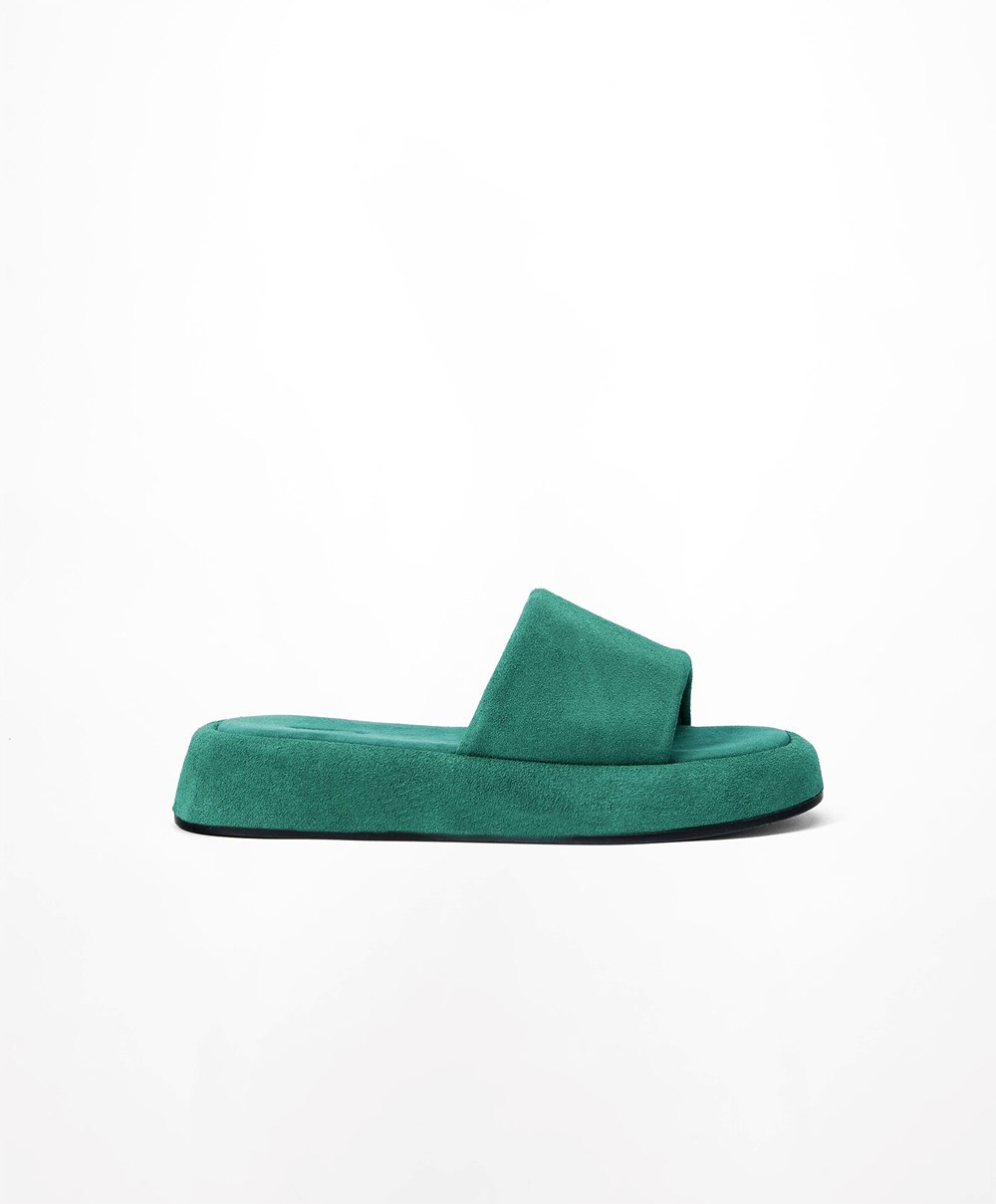 Green Oysho Split-leather Platform Slides | ARMJ23758