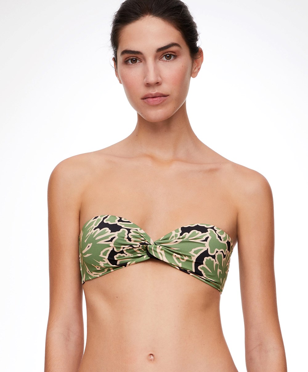 Green Oysho Tropical Bandeau Bikini Top | EHSK12560