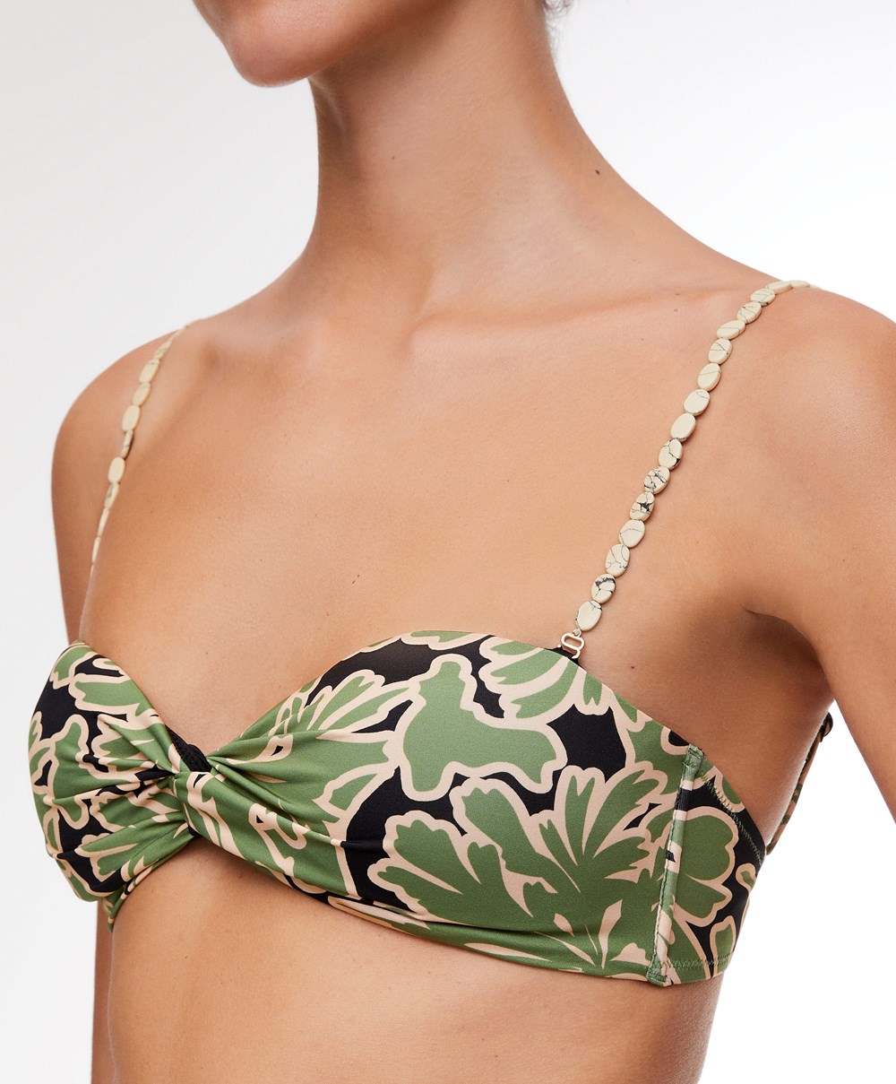 Green Oysho Tropical Bandeau Bikini Top | EHSK12560