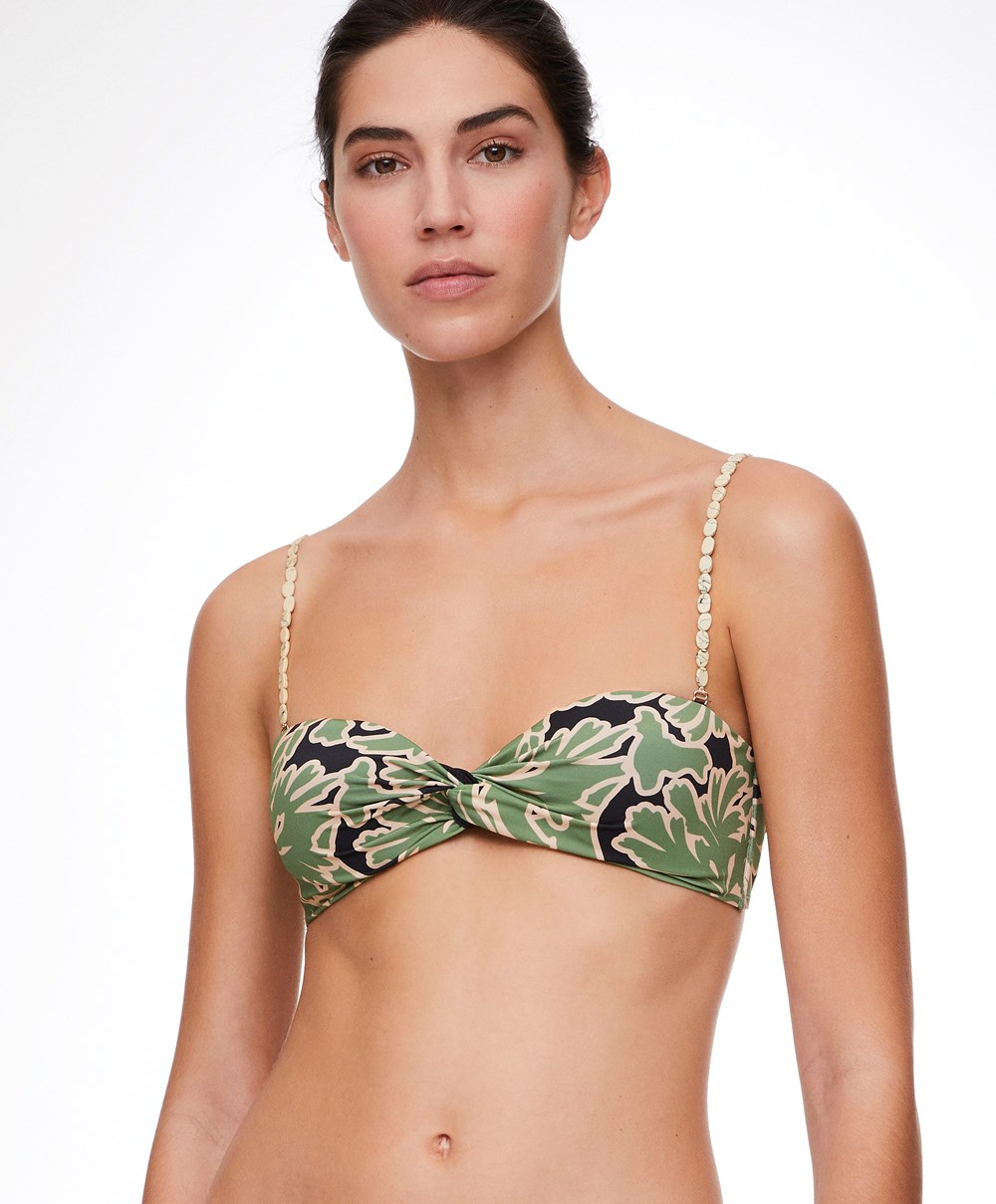 Green Oysho Tropical Bandeau Bikini Top | EHSK12560