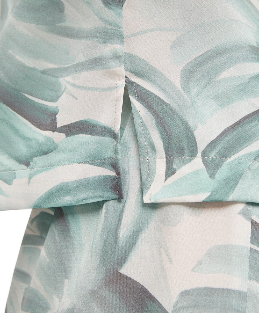 Green Oysho Tropical Leaf Satin Short-sleeved Shirt | ELIF71590