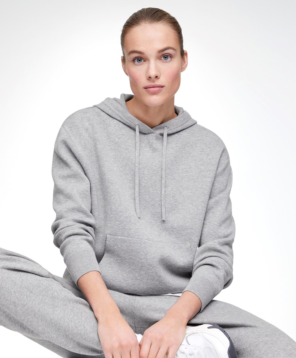 Grey Melange Oysho Knit Hoodie | OVTP91467