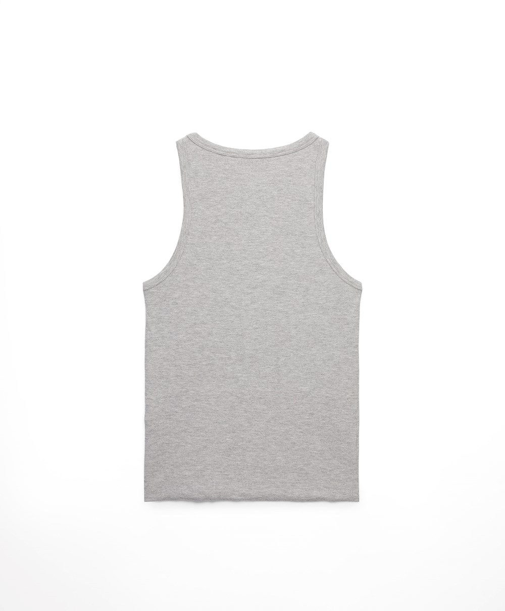 Grey Melange Oysho Ribbed Vest Top | VNDQ71059