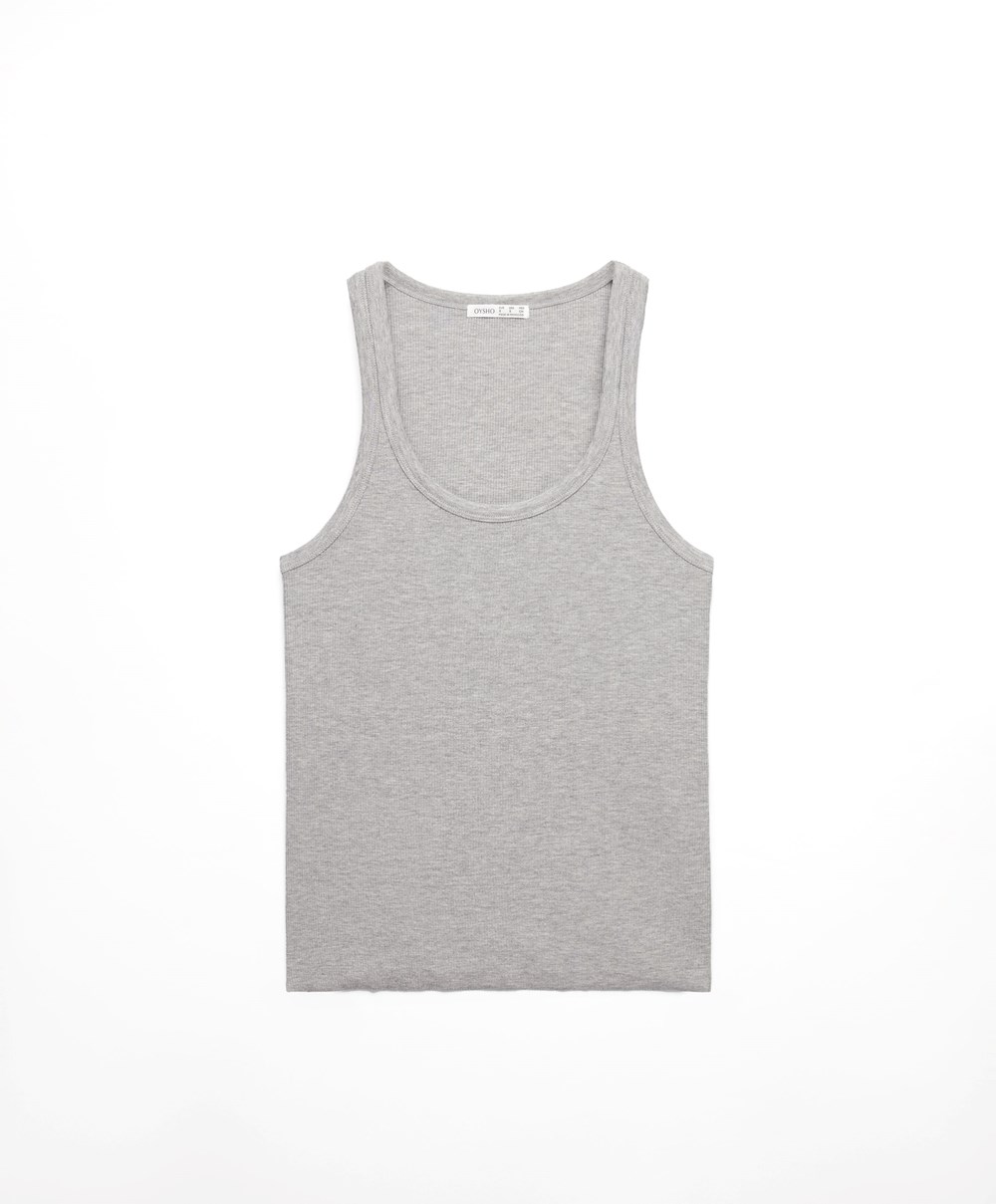 Grey Melange Oysho Ribbed Vest Top | VNDQ71059