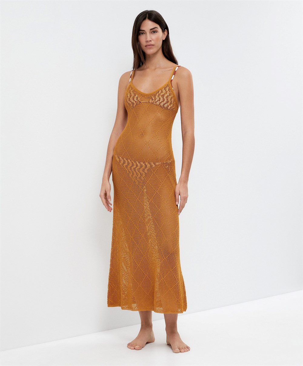 Honey Oysho Long Crochet Dress | ARZX37519