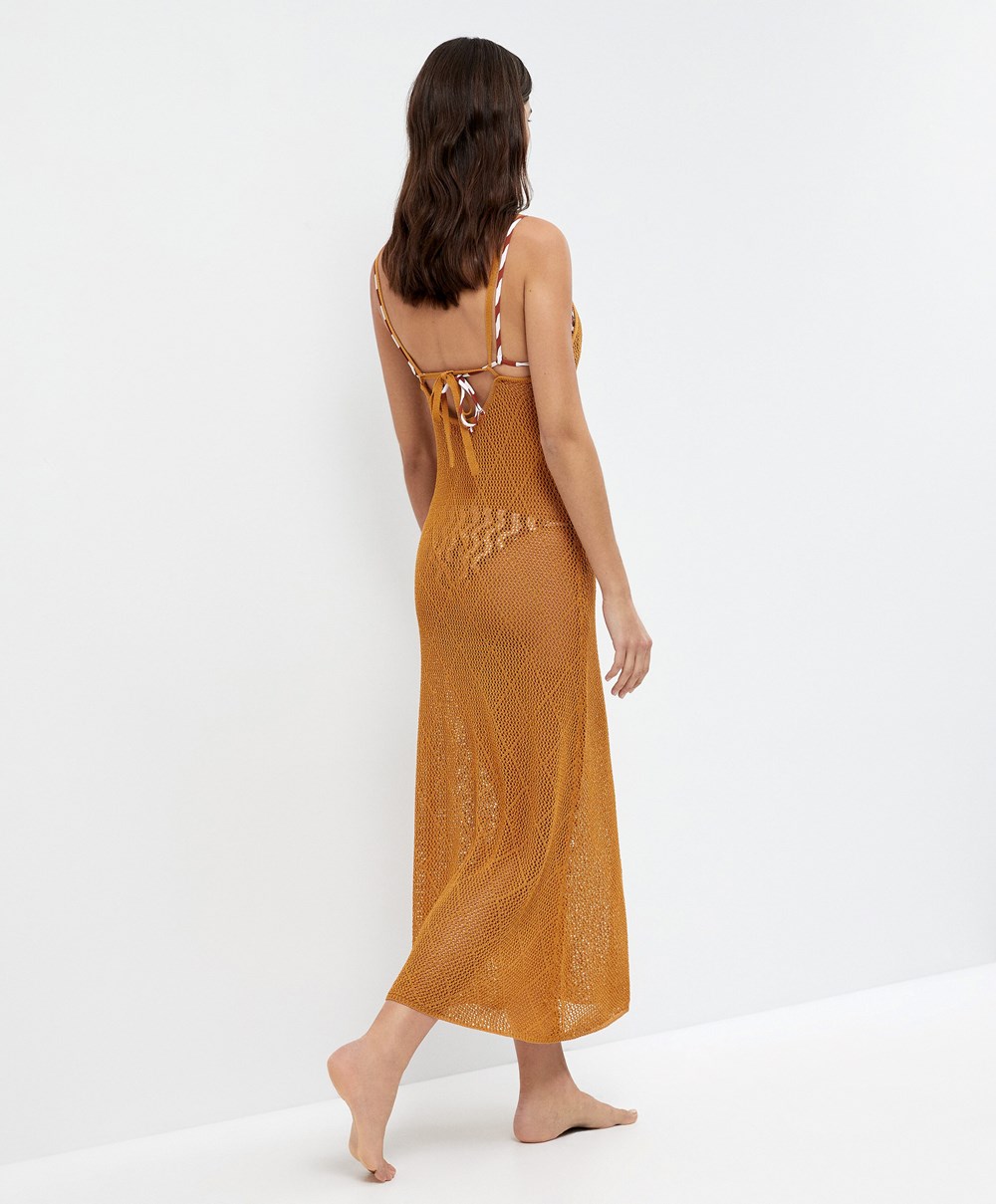 Honey Oysho Long Crochet Dress | ARZX37519