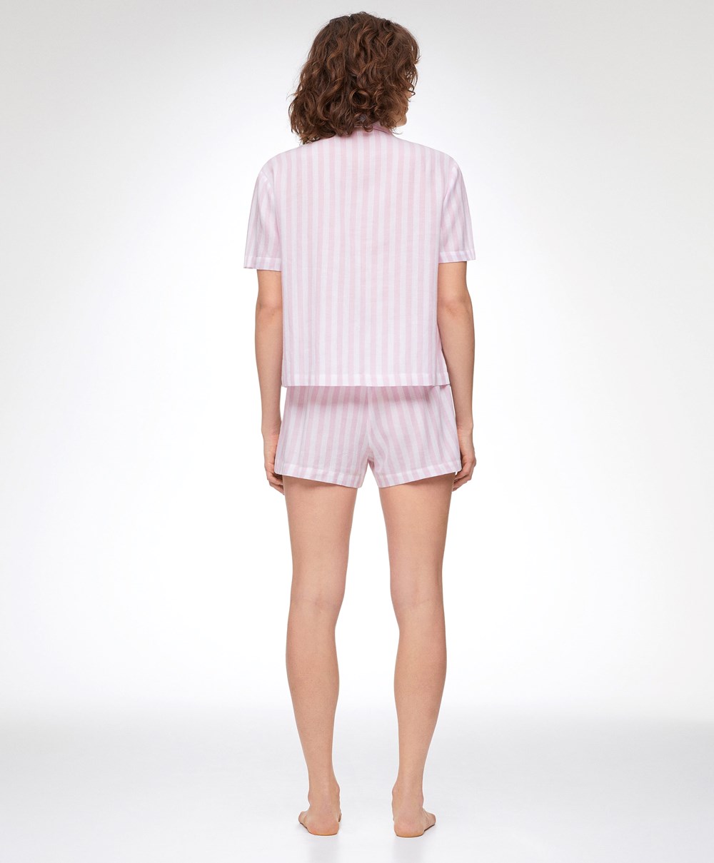 Lavender Oysho 100% Cotton Stripe Shorts | NQPW83190