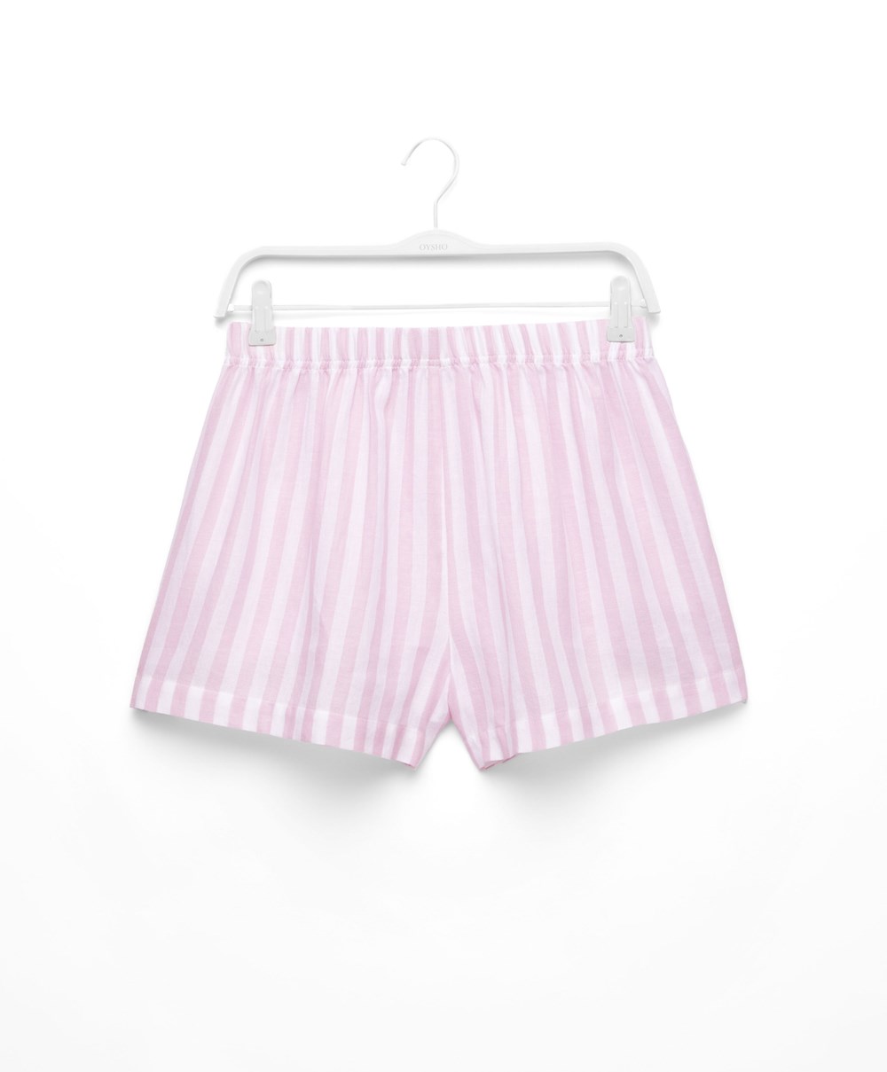 Lavender Oysho 100% Cotton Stripe Shorts | NQPW83190