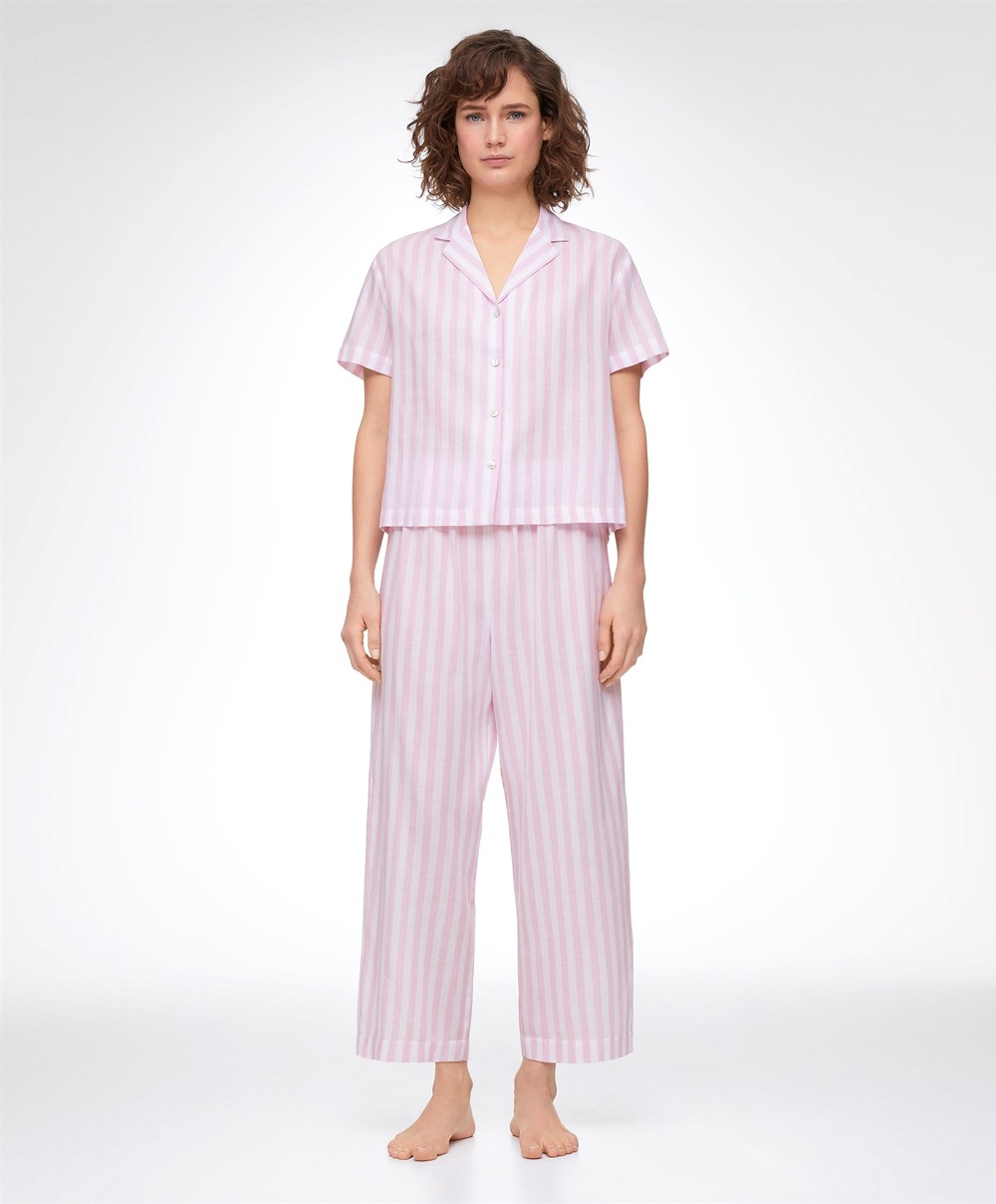 Lavender Oysho Striped 100% Cotton Trousers | QEIU52874