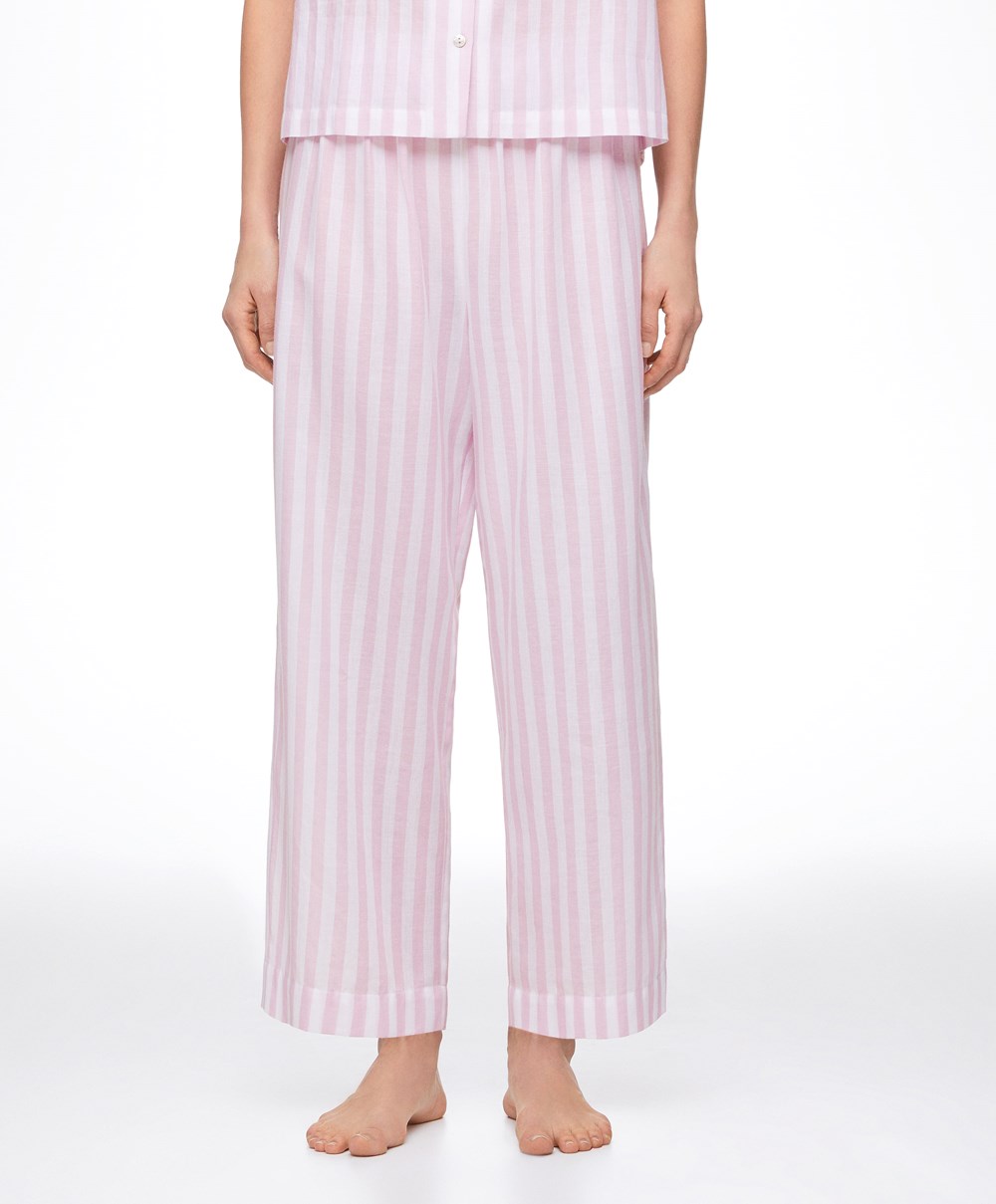 Lavender Oysho Striped 100% Cotton Trousers | QEIU52874