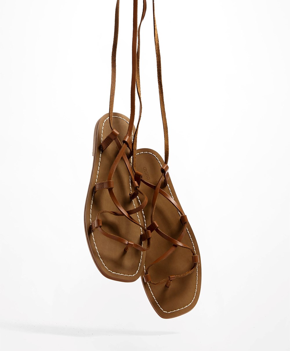 Leather Oysho Leather Roman Sandals | FUKO26038