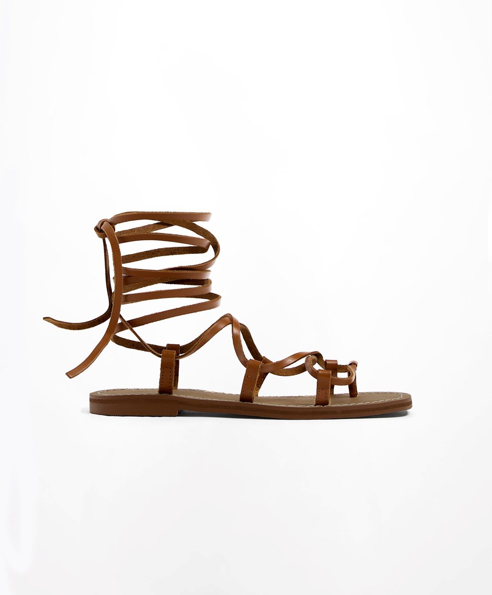 Leather Oysho Leather Roman Sandals | FUKO26038