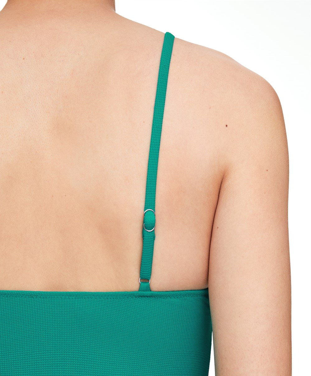 Light Turquoise Oysho Piqué V-neck Swimsuit | EURI56197