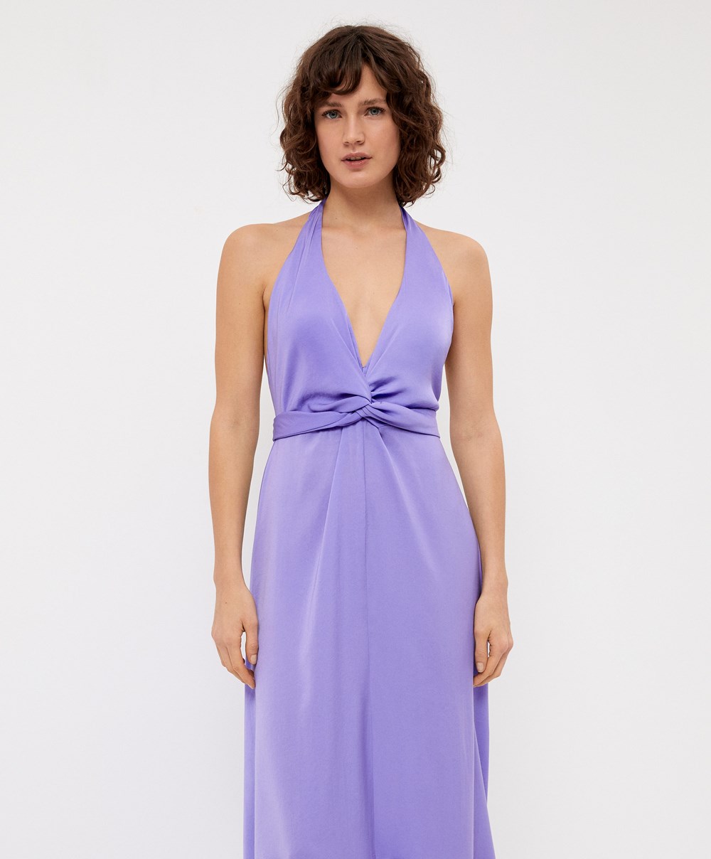 Lilac Oysho Satin Halterneck Long Dress | QGEO48703