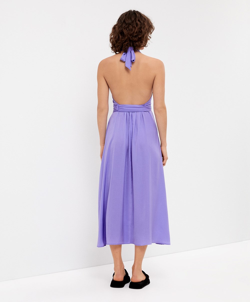 Lilac Oysho Satin Halterneck Long Dress | QGEO48703