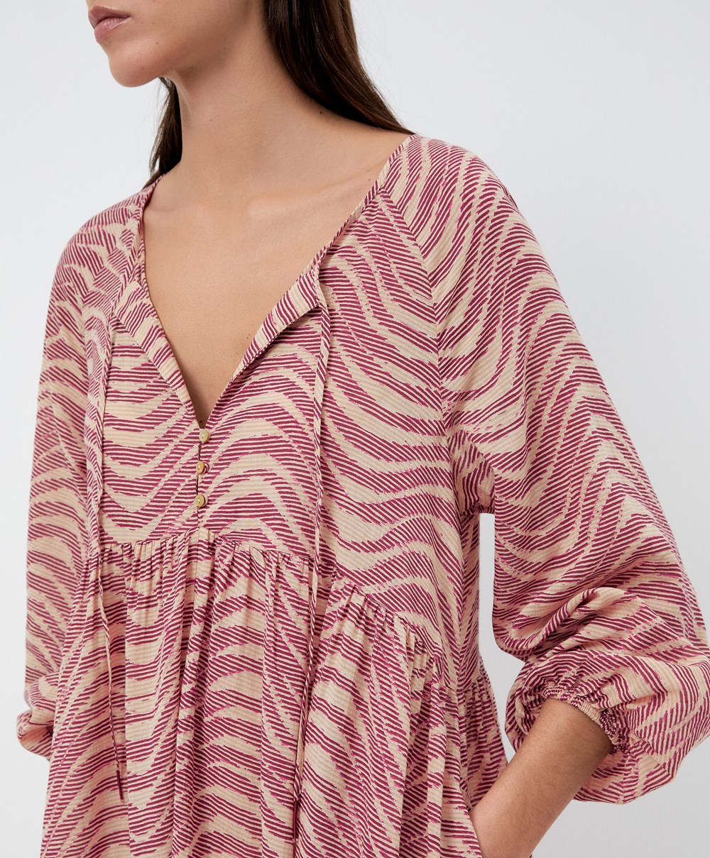 Maroon Oysho Printed 100% Cotton Tunic Dress | MDJQ42591