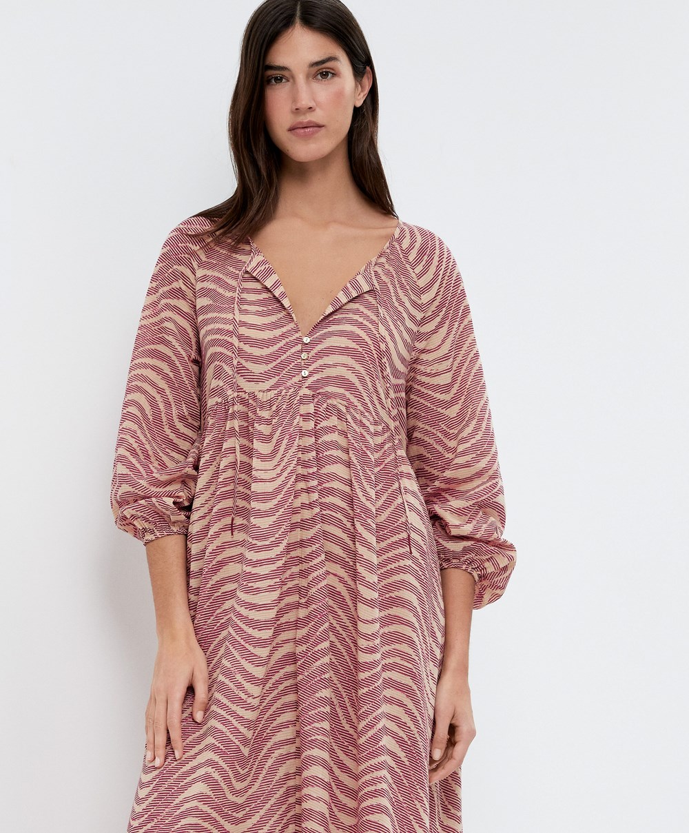 Maroon Oysho Printed 100% Cotton Tunic Dress | MDJQ42591