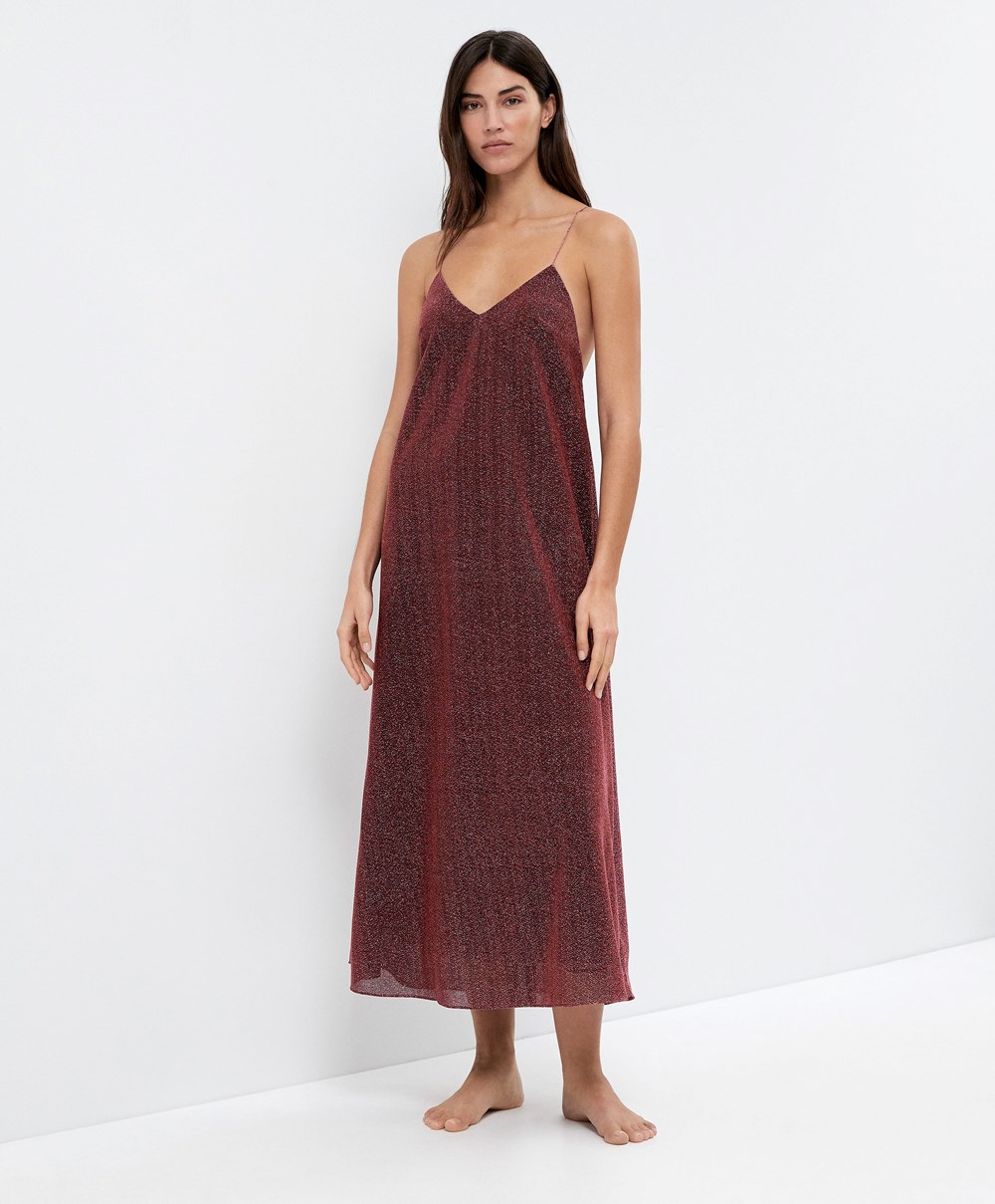 Metallic Pink Oysho Long Metallic Thread Dress | OFHC01645