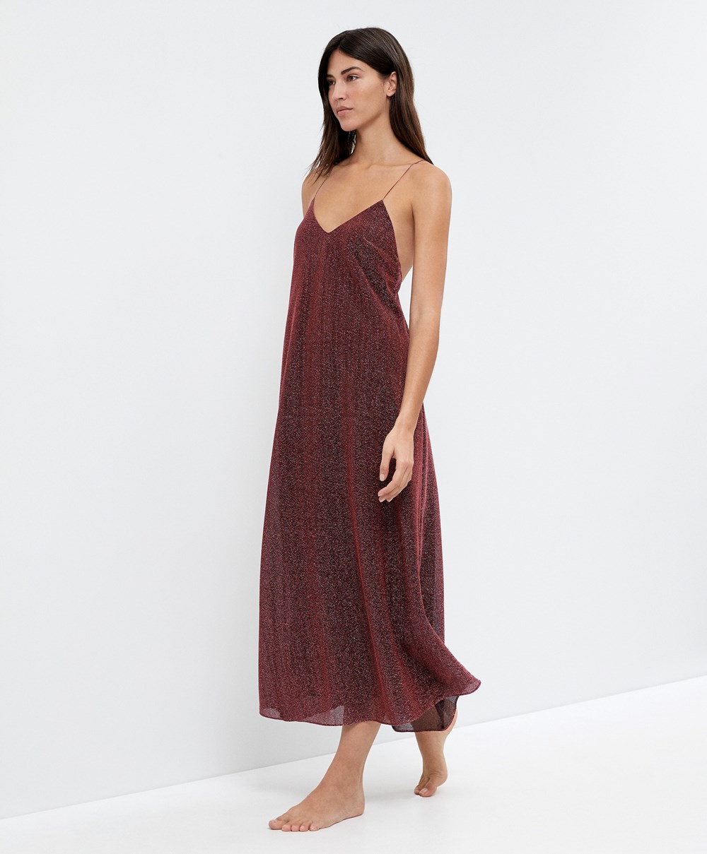 Metallic Pink Oysho Long Metallic Thread Dress | OFHC01645