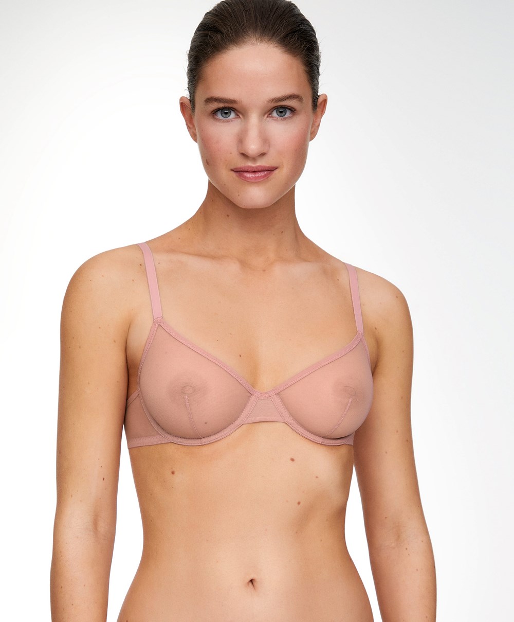 Mid Dusty Rosette Oysho Non-padded Underwired Classic Bra In Tulle | XCZV38427