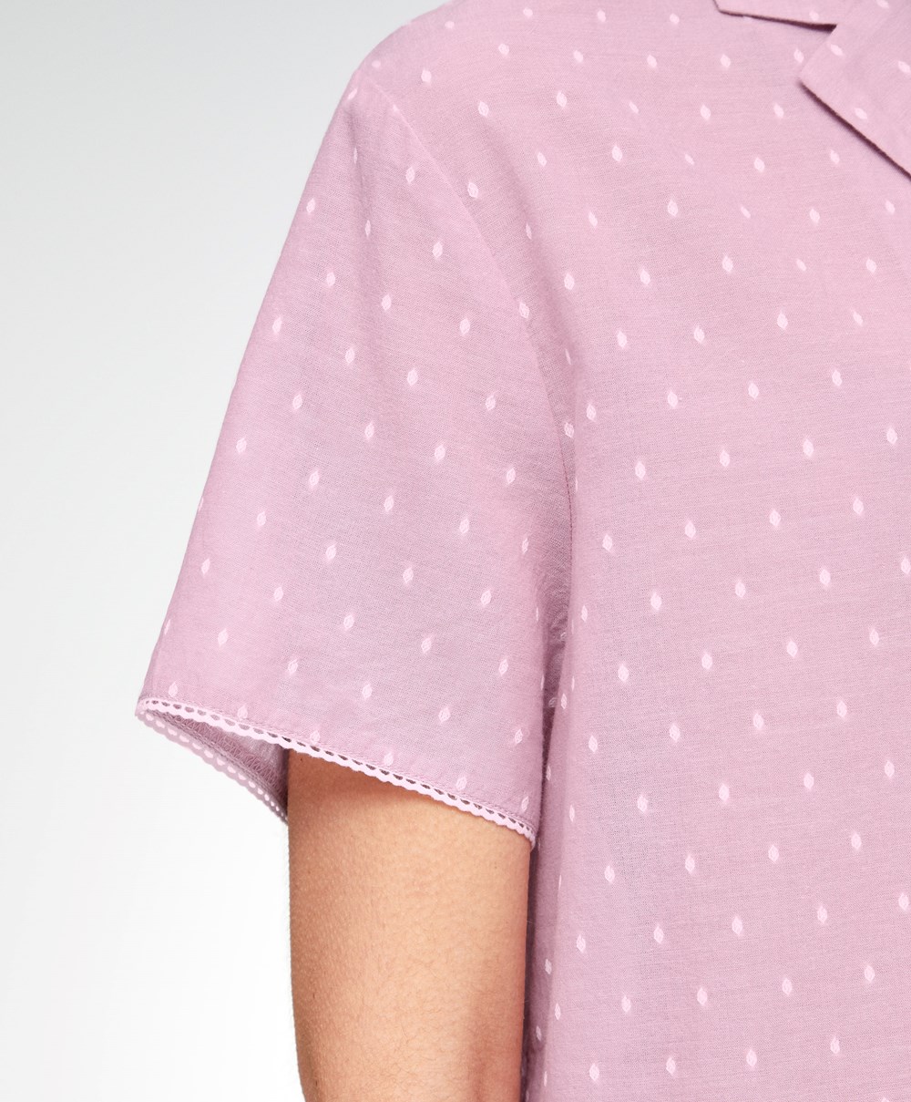 Mid-rosette Oysho Short-sleeved 100% Cotton Plumeti Shirt | VGQR78936