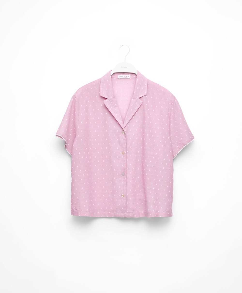 Mid-rosette Oysho Short-sleeved 100% Cotton Plumeti Shirt | VGQR78936