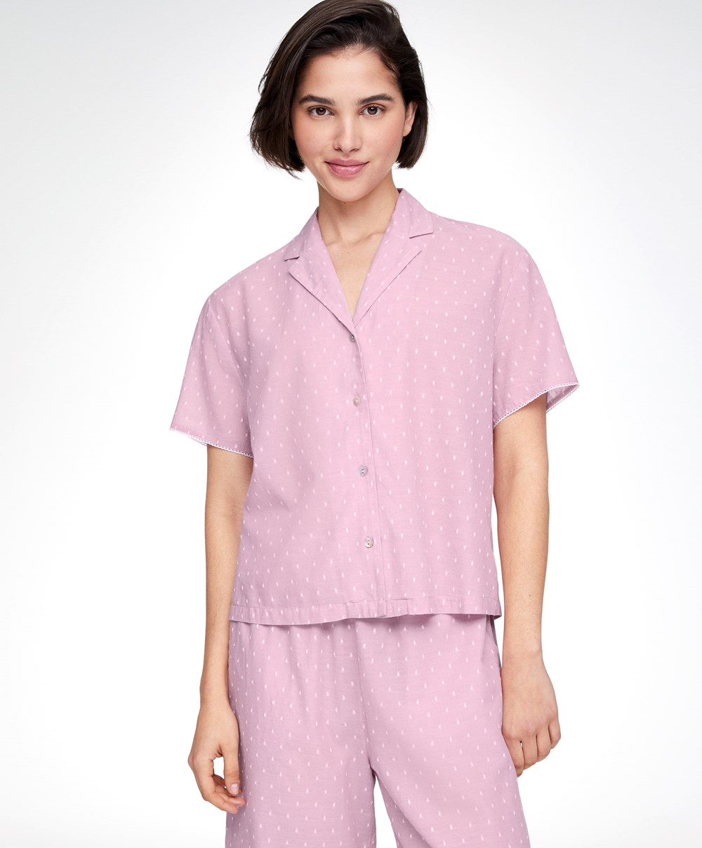 Mid-rosette Oysho Short-sleeved 100% Cotton Plumeti Shirt | VGQR78936