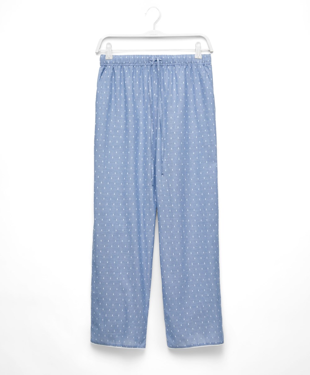 Mid-washed Blue Oysho 100% Cotton Plumeti Trousers | JQIE14289