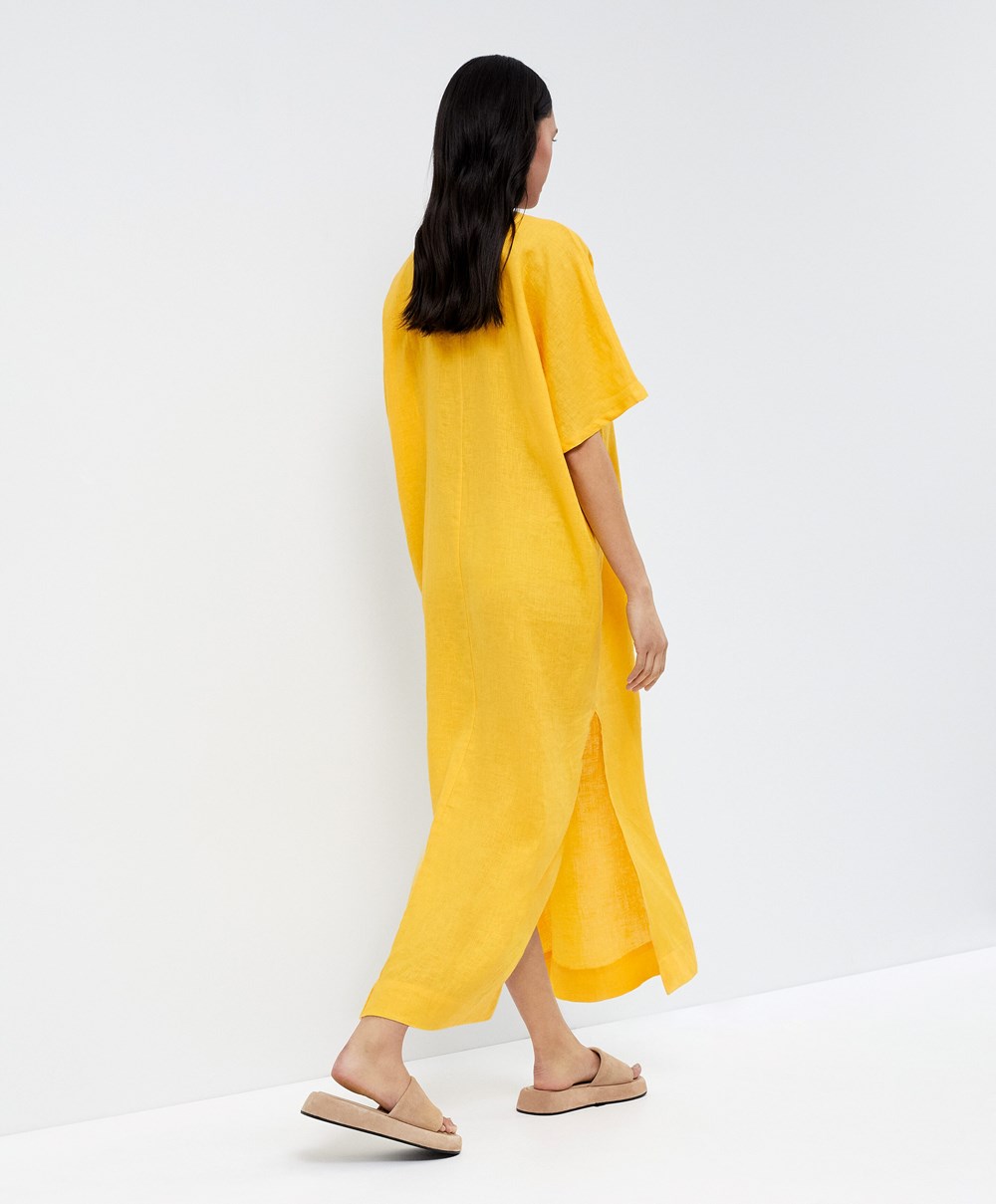 Mid-yellow Oysho 100% Linen Tunic Dress | UZOG27815