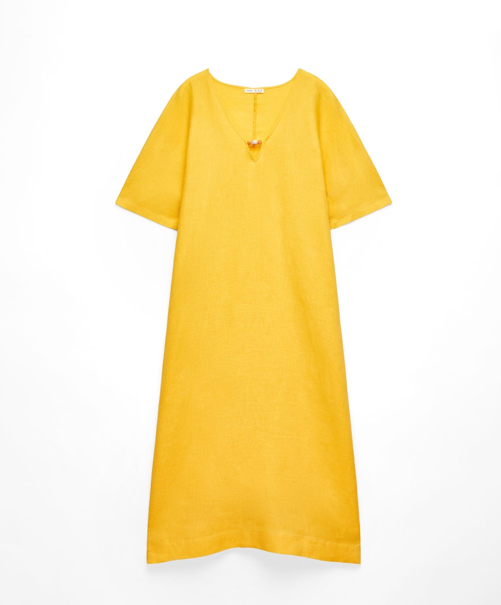 Mid-yellow Oysho 100% Linen Tunic Dress | UZOG27815