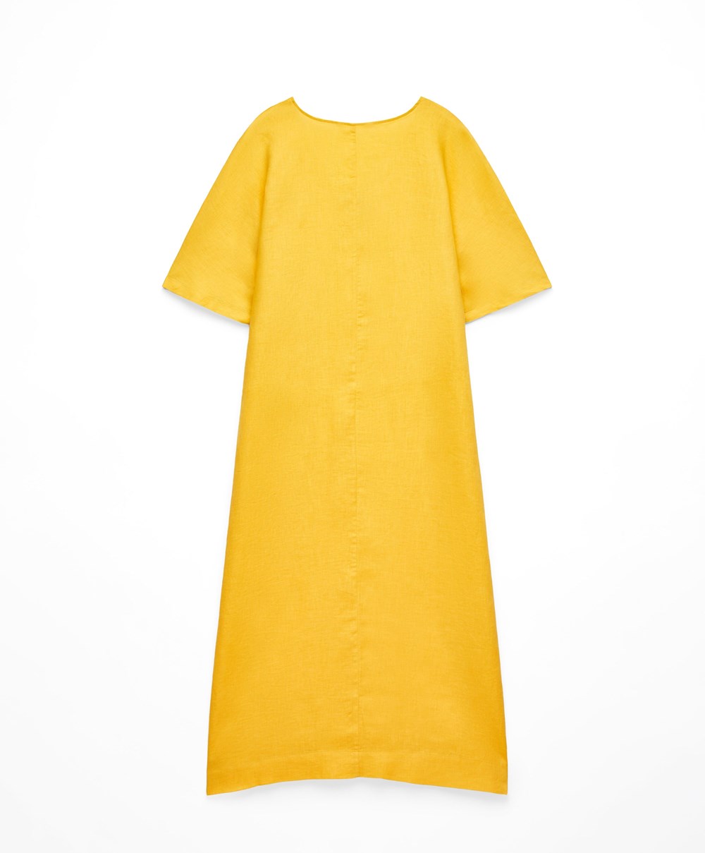 Mid-yellow Oysho 100% Linen Tunic Dress | UZOG27815