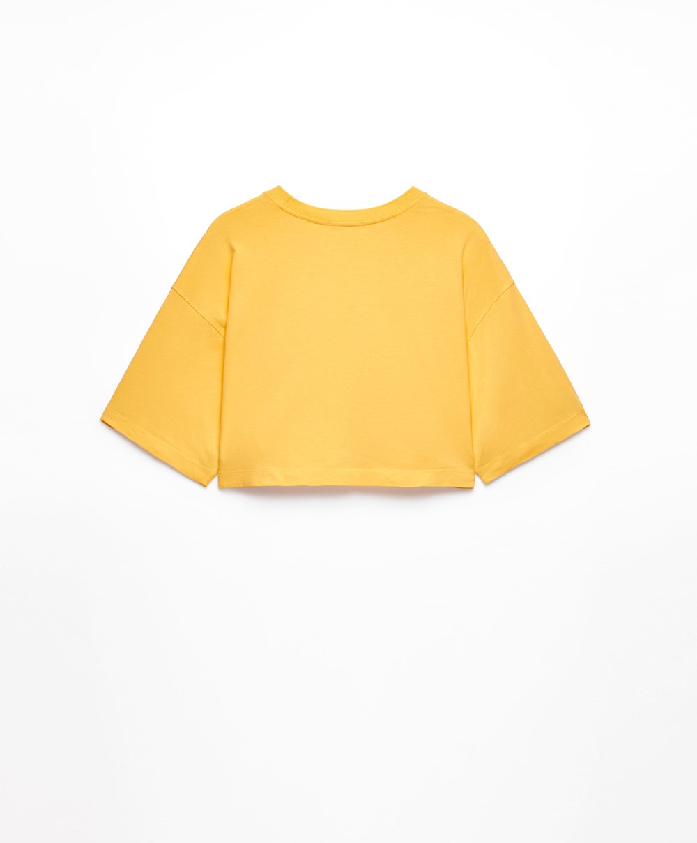 Mid-yellow Oysho Washed 100% Cotton Crop T-shirt | RWVM78259