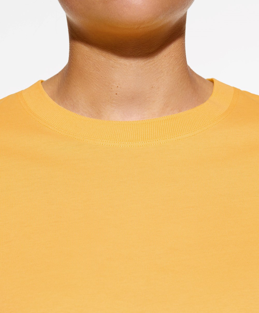 Mid-yellow Oysho Washed 100% Cotton Crop T-shirt | UTAP93562