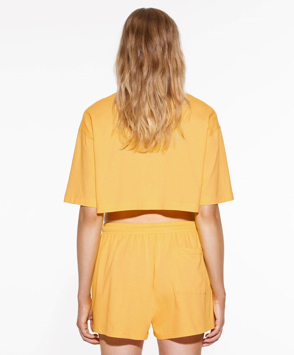 Mid-yellow Oysho Washed 100% Cotton Crop T-shirt | UTAP93562