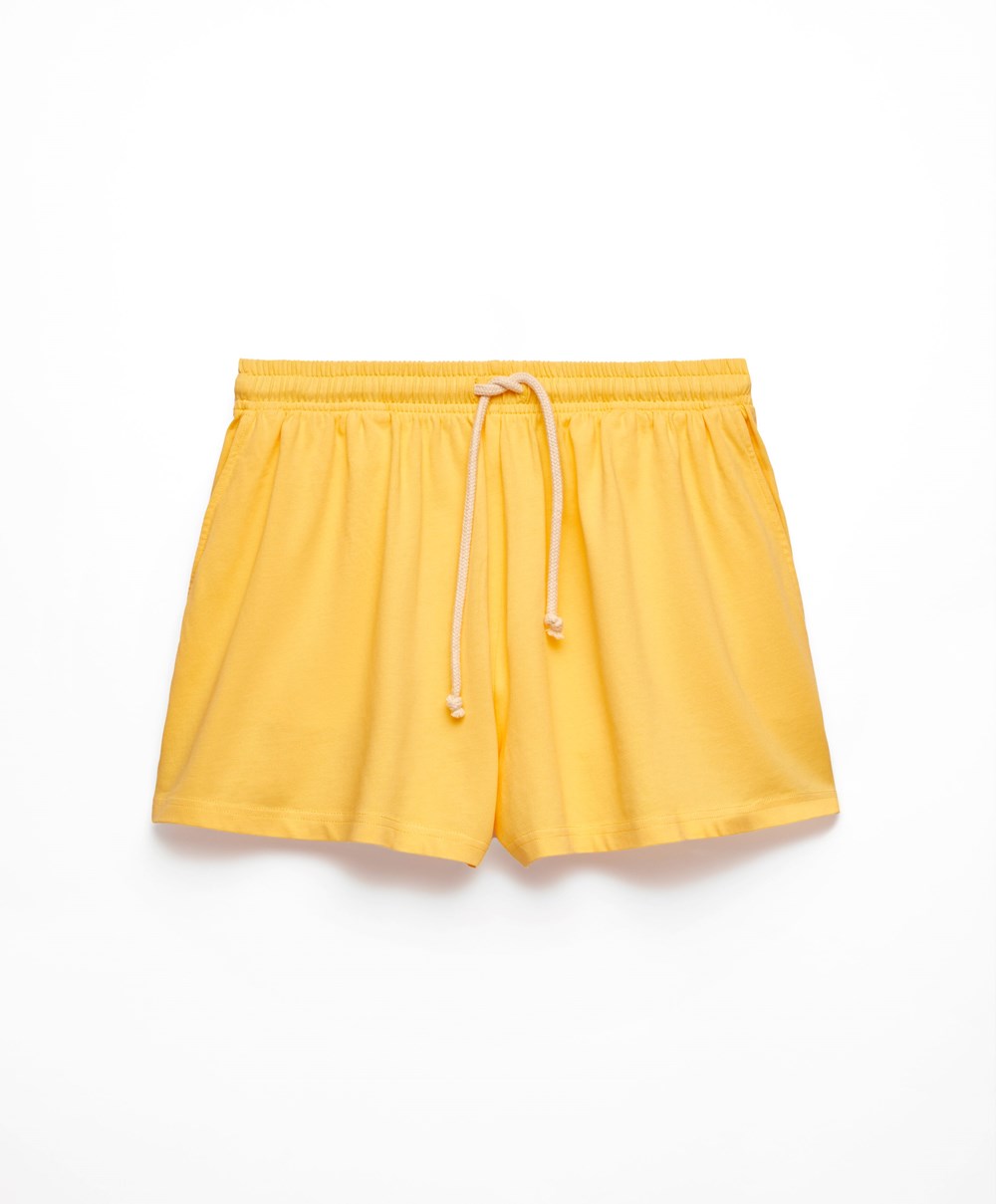 Mid-yellow Oysho Washed 100% Cotton Shorts | RFYO09627