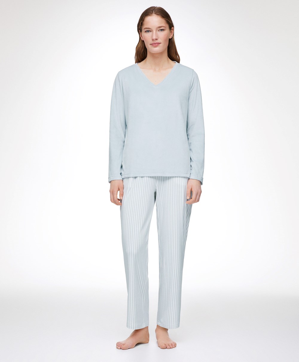 Misty Blue Oysho Velour Long-sleeved T-shirt | JHGT27194